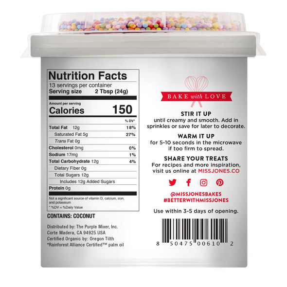 Miss Jones Baking 90% Organic Birthday Buttercream Frosting, Perfect For Icing And Decorating, Vegan-Friendly: Confetti Pop (Pack Of 1)