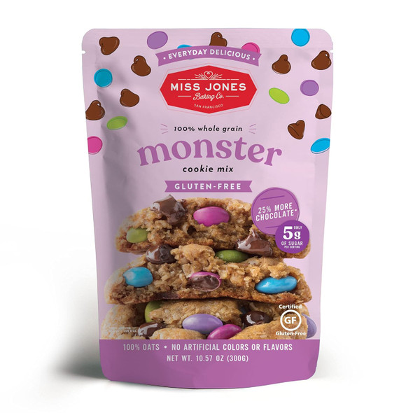 Miss Jones Baking Monster Cookie Mix - Gluten & Made With 100% Oats, Easy To Bake Desserts & Treats, Artificial Colors, 10.57 7Ounce (Pack Of 1)