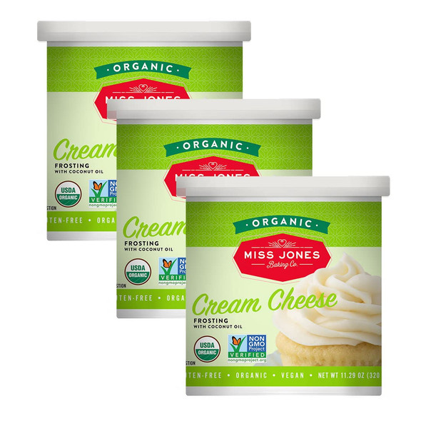 Miss Jones Baking Organic Buttercream Frosting, Perfect For Icing And Decorating, Vegan-Friendly: Cream Cheese, 11.29 Ounce (Pack Of 3)