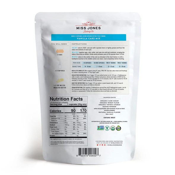 Miss Jones Baking Organic Yellow Cake And Cake Mix, Non-Gmo, Vegan-Friendly, Moist And Fluffy: Vanilla (Pack Of 3)