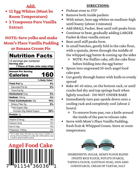 Mom'S Gluten Angel Food Cake Mix,1-Pack, Easy To Make, 12 Servings, Non Gmo Delicious And Healthy Gluten Desserts