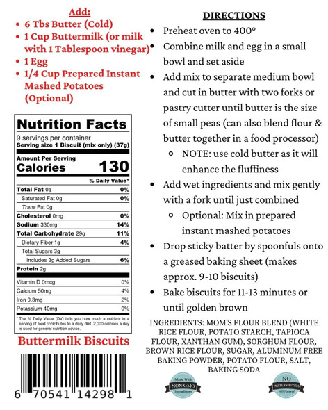 Mom'S Place Gluten Buttermilk Biscuit Mix Dairy- & Easy To Prepare Delicious And Healthy Biscuits For Breakfast, Brunch, Or Dinner, Makes 8-9 Biscuits