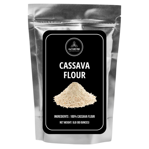 Naturevibe Botanicals Cassava Flour, 5Lb Used For Cooking Slightly Nutty Earthy Taste (80 Ounces) [Packaging May Vary]
