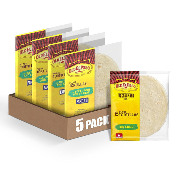 Old El Paso Restaurant Style Grande Flour Tortillas, 6-Count (Pack Of 5)