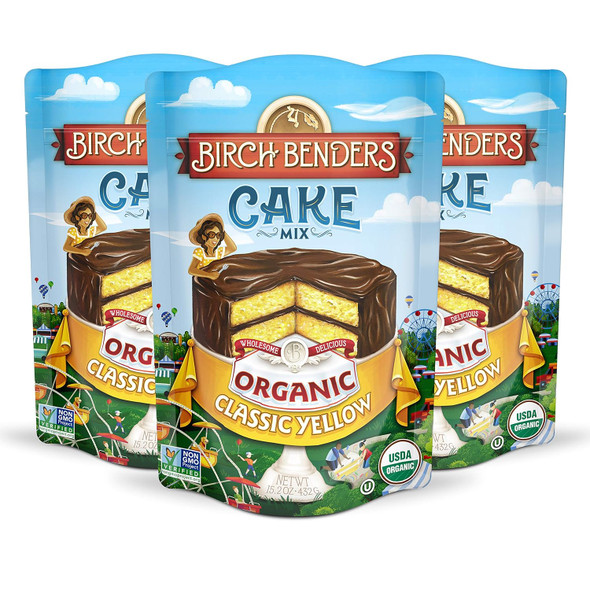 Organic Classic Yellow Cake Mix By Birch Benders, 3 Pack (15.2Oz Each)