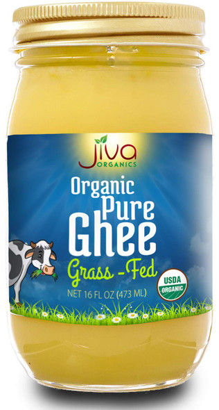Organic Grass Fed Ghee 16 Ounce - Mantra Infused, Traditional Ayurvedic Method - Non Gmo Pasture Raised - By Jiva Organics