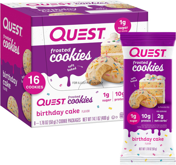 Quest Nutrition Frosted Cookies Twin Pack, Birthday Cake, 1G Sugar, 10G Protein, 2G Net Carbs, Gluten , 16 Cookies Quest Nutrition Frosted Cookies Twin Pack, Birthday Cake, 1G Sugar, 10G Protein, 2G Net Carbs, Gluten , 16 Cookies
