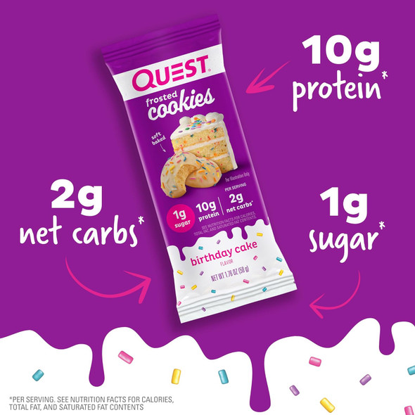 Quest Nutrition Frosted Cookies Twin Pack, Birthday Cake, 1G Sugar, 10G Protein, 2G Net Carbs, Gluten , 16 Cookies Quest Nutrition Frosted Cookies Twin Pack, Birthday Cake, 1G Sugar, 10G Protein, 2G Net Carbs, Gluten , 16 Cookies
