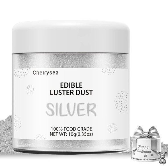 Silver Edible Luster Dust 10 Grams, Food Grade Cake Luster Dust Tasteless Dessert Dusting Powders For Baking Cherrysea Food Coloring Powder For Cakes, Cake Pops,Fondant,Chocolate, Candy Silver Edible Luster Dust 10 Grams, Food Grade Cake Luster Dust Tasteless Dessert Dusting Powders For Baking Cherrysea Food Coloring Powder For Cakes, Cake Pops,Fondant,Chocolate, Candy