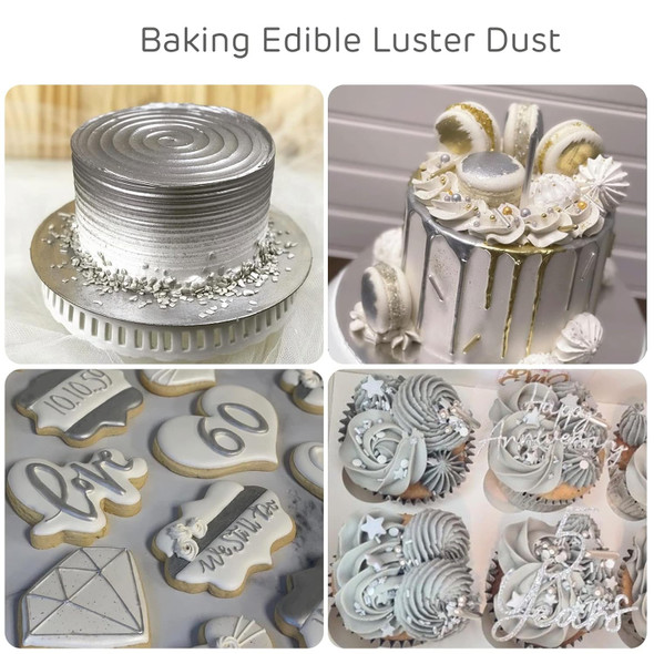 Silver Edible Luster Dust 10 Grams, Food Grade Cake Luster Dust Tasteless Dessert Dusting Powders For Baking Cherrysea Food Coloring Powder For Cakes, Cake Pops,Fondant,Chocolate, Candy Silver Edible Luster Dust 10 Grams, Food Grade Cake Luster Dust Tasteless Dessert Dusting Powders For Baking Cherrysea Food Coloring Powder For Cakes, Cake Pops,Fondant,Chocolate, Candy