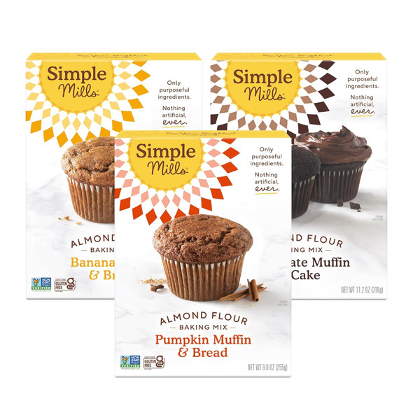 Simple Mills Almond Flour Baking Mix Variety Pack (Banana Muffin & Bread, Chocolate Muffin & Cake, Pumpkin Muffin & Bread) - Gluten , Plant Based (Pack Of 3)