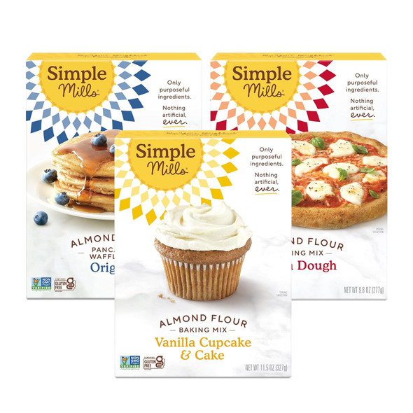 Simple Mills Almond Flour Baking Mix Variety Pack (Pancake & Waffle, Pizza Dough, Vanilla Muffin & Cake) - Gluten , Plant Based (Pack Of 3)