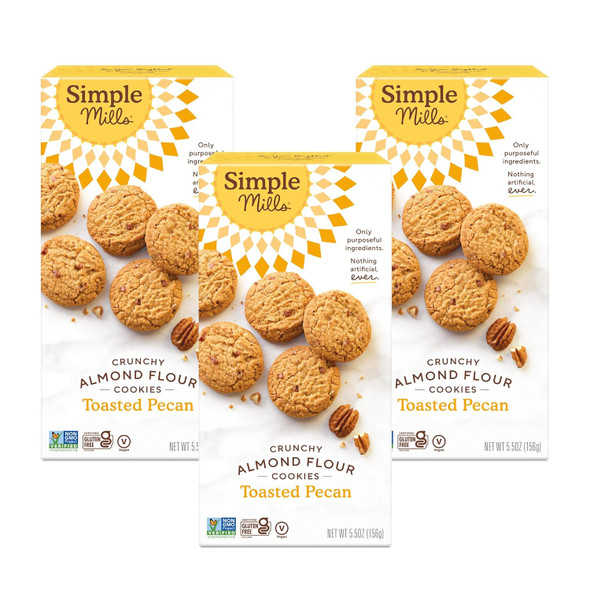 Simple Mills Almond Flour Crunchy Cookies, Toasted Pecan - Gluten , Vegan, Healthy Snacks, Made With Organic Coconut Oil, 5.5 Ounce (Pack Of 3)