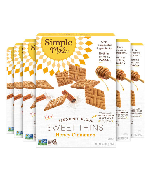 Simple Mills Sweet Thins Cookies, Seed And Nut Flour, Honey Cinnamon - Gluten , Paleo Friendly, Healthy Snacks, 4.25 Ounce (Pack Of 6)