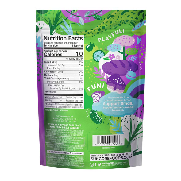Suncore Foods Emerald Pandan Leaf Powder, Green Food Coloring Powder, Gluten-, Non-Gmo, 3.5Oz (1 Pack)