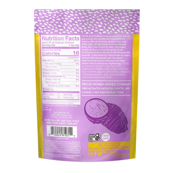 Suncore Foods Lilac Taro Yam Powder, Light Purple Food Coloring Powder, Gluten-, Non-Gmo, 5Oz (1 Pack)