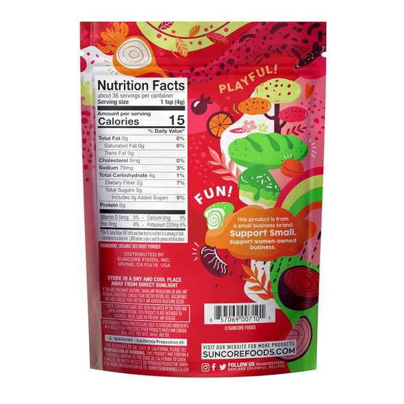 Suncore Foods Organic Red Beet Powder, Red Food Coloring Powder, Gluten-, Non-Gmo, Organic 5Oz (1 Pack)