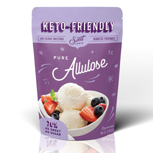 Sweet Logic Allulose Keto Sugar Substitute, Low Calorie Sugar Sweetener, All Natural Low Glycemic Sugar Replacement, No Sugar Alcohol (Erythritol), No Aftertaste (Monk Fruit) - 10 Ounce Bag