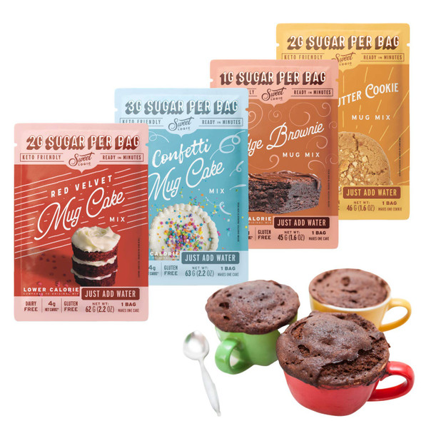 Sweet Logic Just Add Water Keto Mug Cake Mix 3-4G Net Carbs, One Minute Easy Keto Baking Refined Sugar Gluten Keto Baking Dessert Naturally Sweetened 4 Pack Variety