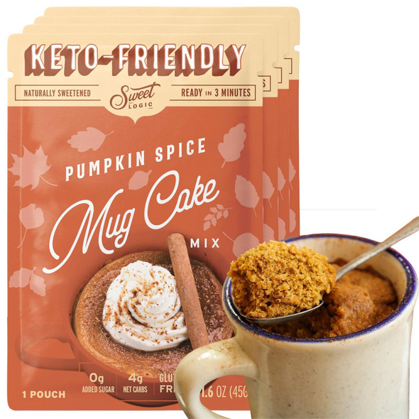Sweet Logic Keto Dessert Mug Cake Mixes - Refined Sugar Gluten Keto Snack - 4 Keto Mug Cake Mixes - Pumpkin Spice - Diabetic Friendly Keto Sweets And Treats