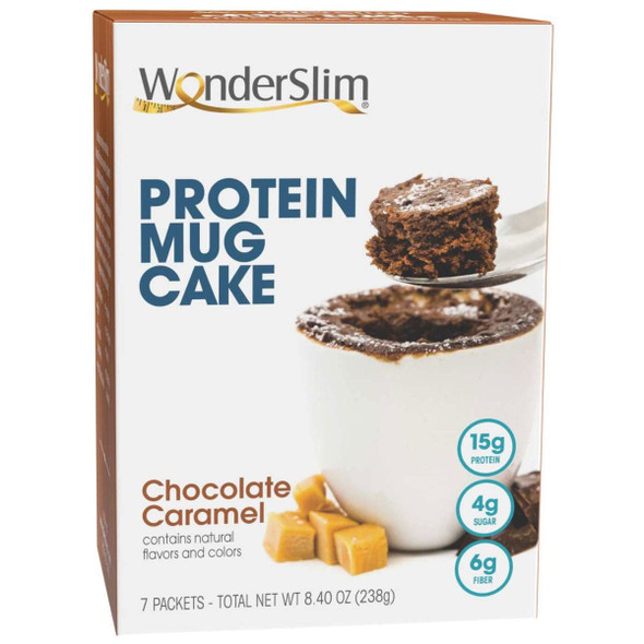 Wonderslim Protein Mug Cake, Chocolate Caramel, 6G Fiber, Low Sugar, Gluten (7Ct)