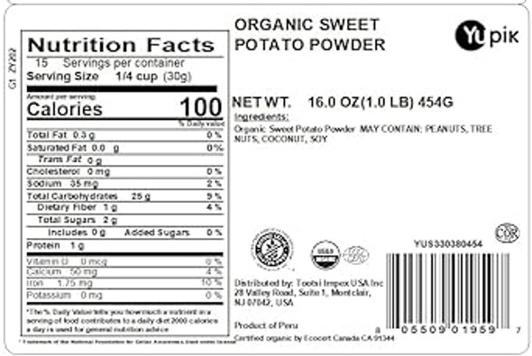 Yupik Organic Sweet Potato Powder, 1 Lb, Gluten-, Non-Gmo, Single Ingredient Flour