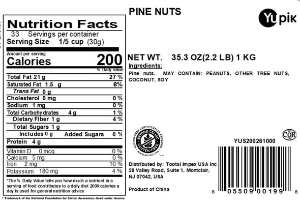 Yupik Pine Nuts Aa, 2.2 Lb, Pack Of 1 Yupik Pine Nuts Aa, 2.2 Lb, Pack Of 1