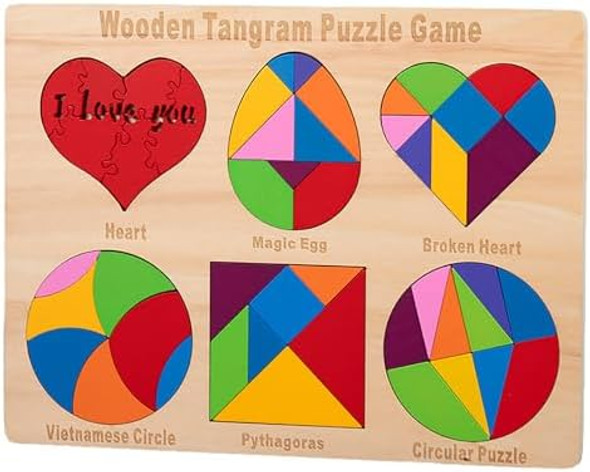Alalatois Wooden Blocks Puzzle Brain Teasers Toy 6 In1Geometric Wooden Tangram Puzzle Game Geometry Jigsaw 3D Logic Iq Games Stem Montessori Educational For Kids Adults