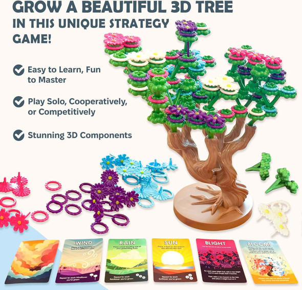 Bloomchasers Bloomchasers Birds And Bees Expansion Pack 3D Flower Stacking Tree Building Board Game For Families And Adults Light Strategy Beautiful Fun & Competitive 1-6 Players Age 12+