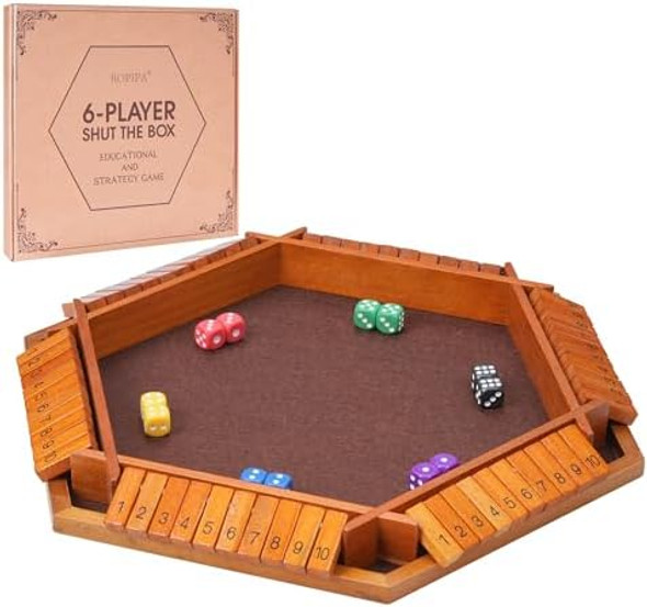 Bopipa Shut The Box Dice Game - Vintage Style Wooden Board Game For 1-6 Players Fun Family Classroom Home Party & Pub Strategy Game Classic Tabletop Entertainment For Adults & Kids