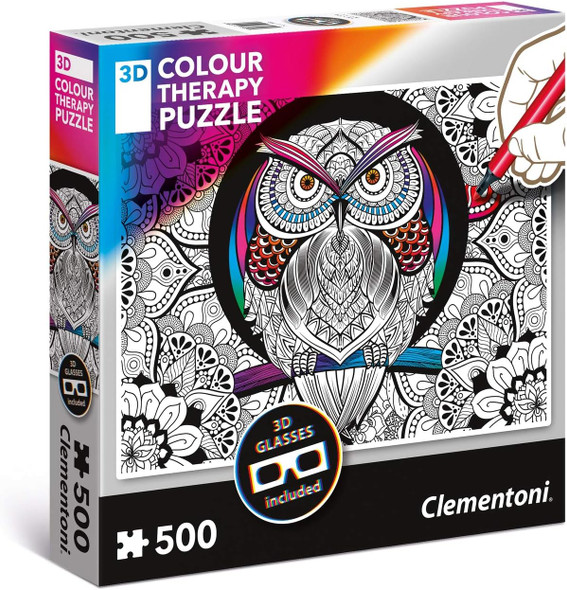 Clementoni - 35050-3D Colour Therapy Puzzle - Owl - 500 Pieces Clementoni - 35050-3D Colour Therapy Puzzle - Owl - 500 Pieces