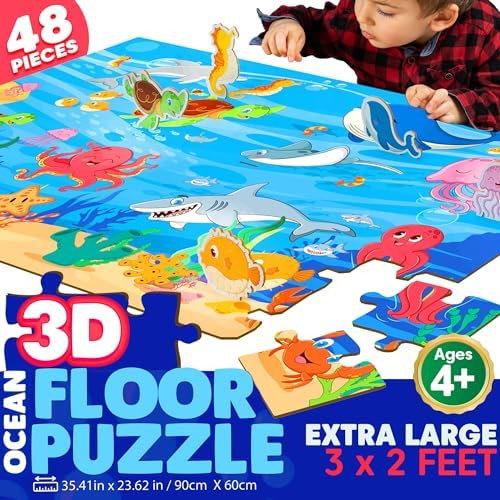Fun Crafts International 48-Piece 3D Ocean Floor Puzzle – Large 35.4 x 23.6 Inch Underwater Jigsaw Puzzle for Kids & Adults Vibrant Marine Life Scene Educational & Interactive Ocean Adventure
B0FJ3XSZ43