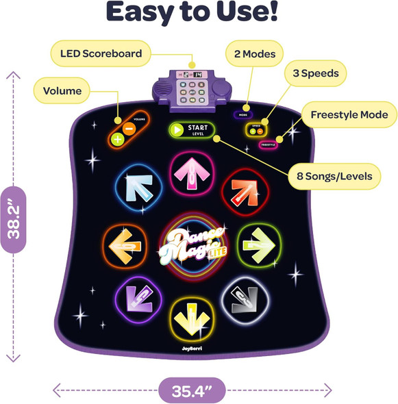 Joyberri Dance Mat - with 8 Levels & Songs 3 Speeds and 2 Modes - Light Up Electronic Kids Dance Mat for Kids Ages 4-8 8-12 Toddlers 3-5 / Dance Pad Dancing Mat Toy for Girls and Boys
B0CM54H439 Joyberri Dance Mat - with 8 Levels & Songs 3 Speeds and 2 Modes - Light Up Electronic Kids Dance Mat for Kids Ages 4-8 8-12 Toddlers 3-5 / Dance Pad Dancing Mat Toy for Girls and Boys
B0CM54H439