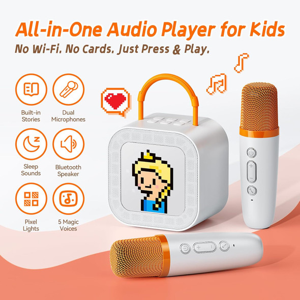 Kinglucky [ ] All-in-One Kids Audio Player No Wi-Fi or Cards Needed Built-in Stories White Noise Pixel Display 2 Mics & Bluetooth Screen for Toddlers & Girls (Pink)
B0F2FS979D