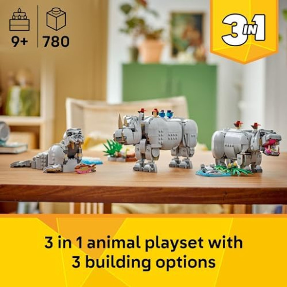 Lego Creator 3 in 1 Wild Animals: Majestic Rhino with Birds Pretend Play Toy for Kids - Safari Toy Building Set for Girls & Boys Ages 9+ - Build 3 Animals in 1 Kit - for Birthdays - 31171
B0DRW69H11