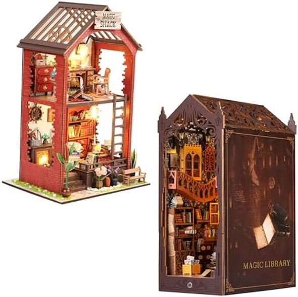 Lycidae Magic&Bookstore Book Nook 3D Puzzle Wooden Book Nook Dollhouse Kit with Furniture and LED Light Accessories Educational Toys for 14+ Teens and Adults Building
B0F3J9GM4T