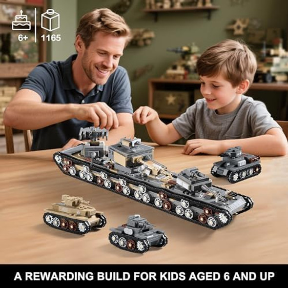 Mistbuy WW2 Army Tank Toys Building Sets (1165 Pieces) Compatible with Lego Create A Large KV-VI Military Models or 8 Set WWII Tanks Great s for Boys Kids
B0FC1Y9R6B