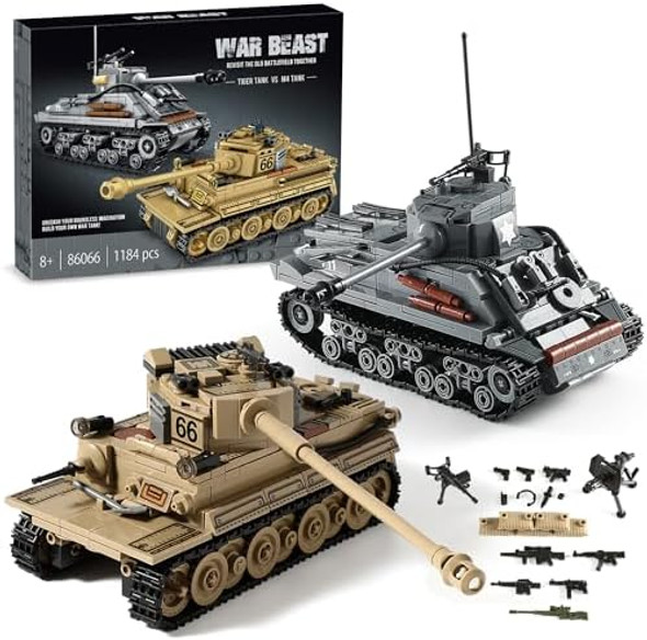 Mistbuy WW2 Army Tank Toys Building Kit Compatible with Lego Create a German Tiger & an American M4 Sherman Models with 1184 Blocks Great Military Toy s for Boys Kids Age 8-14
B0C18CPRP1