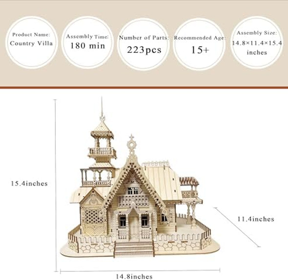 Mpiuet 3D Wooden Puzzles for Adults Wooden Country Villa Building Model 14.8" × 11.4" × 15.4" 3D Jigsaw Puzzles 3D Brain Teaser Puzzles Log Cabin DIY Wooden House Model Kits for Adults
B0DC1872XX