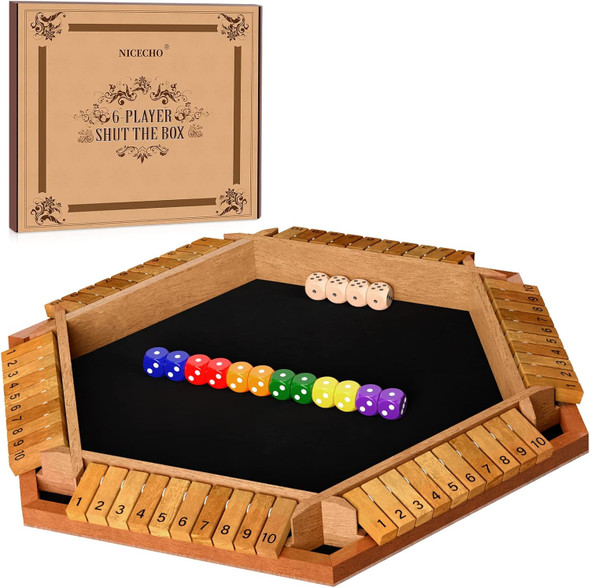 Nicecho Nicecho 2-6 Players Shut The Box Dice Game Wooden Board Table Math Game with 16 Dice Classics Tabletop Games for Kids Adults FamilyClassroomHomeParty or Pub
B0BJTSR6YZ