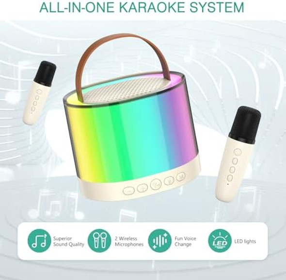 Oria Mini Karaoke Machine Bluetooth Karaoke Speaker with 2 Wireless Microphones Wireless Karaoke Machine Singing Machine with 5 Voice Changer LED Colorful Lights for Adults Kids Home Party
B0DDT9YS17