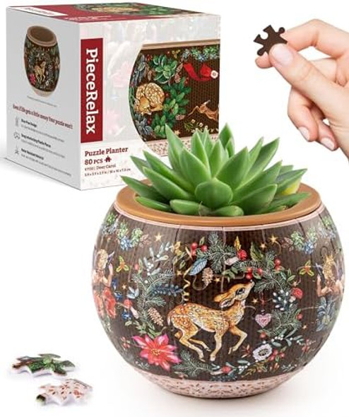 Piecerelax 3D Puzzle Planter 80 Pieces - Deer Carol Home Decor Flower Pots for Indoor Cactus Succulents Pots [K1130]
B0F5H6LPSL