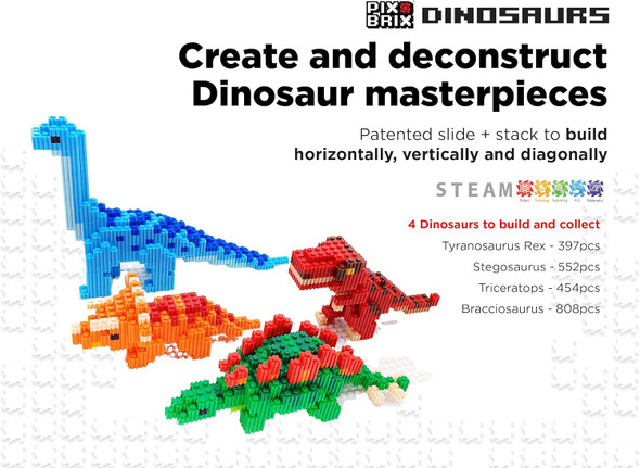 Pix Brix Pix Brix Pixel Art Puzzle Bricks – Dinosaur Series T Rex – Patented Building Brick Set to Recreate Your Favorite Dino Includes 397 Pieces – Create 2D and 3D Builds Without Water Iron or Glue
B09F9V681H