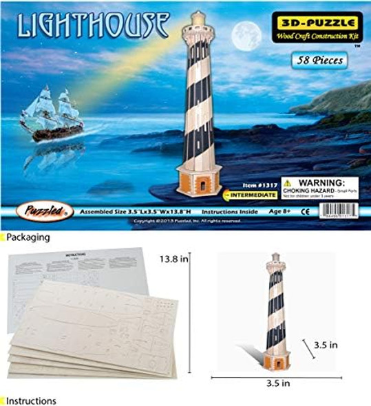 Puzzled 3D Puzzle Lighthouse Set Wood Craft Construction Model Kit Fun & Educational DIY Wooden Toy Assemble Model Unfinished Crafting Hobby Puzzle to Build and Paint for Decoration 58 Pieces Pack
B00UO3QP66