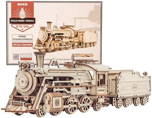Rokr 3D Wooden Puzzle for Adults Mechanical Car Model-DIY Building Vehicle Kits-Brain Teaser Toys- for Men Women Kids on Birthday/Christmas Day (Steam Train Model with Carriage)
B0834T7JSF