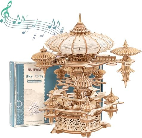 Ruifam 3D Wooden Puzzles for Adults SkyCity Music Box Model Kit 600+ Pcs Cityscape Design Challenging Mechanical DIY Craft STEM Toy and Unique for All Occasions
B0DCS1SKWP