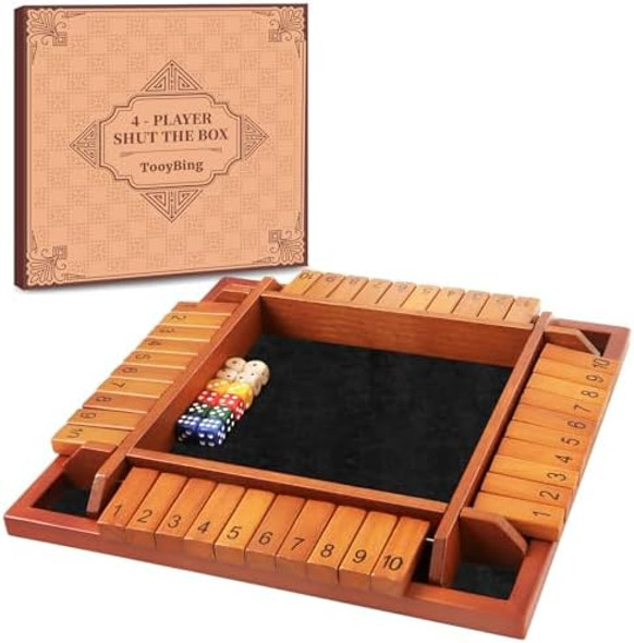 Tooybing d 1-4 Players Shut The Box Dice Game Wooden Board Table Family Game for Kids and Adults with 12 Dice Classic Tabletop Math Game for Pub Classroom Party for Christmas Birthday
B0CBWG158J