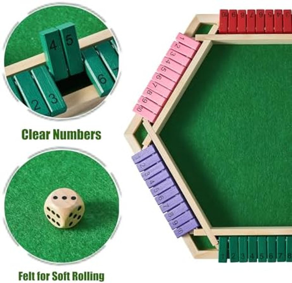 Vamslove Shut The Box Game for 6 Player with 12+4 Dice - Colorful 6 Sided Wooden Board Math Number Games for Kids Adults Families Party Club (Instructions Included)
B0C3VQ32DG