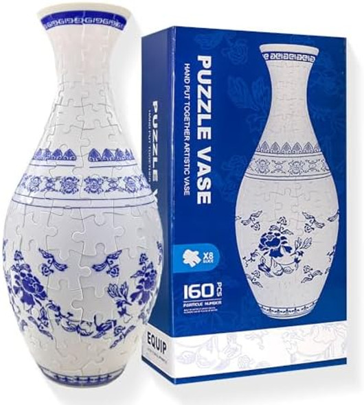 Wanwanzi 3D Puzzle Vase - Blue and White Porcelain Design - Made of 160 Curved Plastic Puzzle Pieces - Home Decoration and Flower Arrangement - Housewarming 
B0D4J28SPM