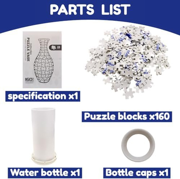 Wanwanzi 3D Puzzle Vase - Blue and White Porcelain Design - Made of 160 Curved Plastic Puzzle Pieces - Home Decoration and Flower Arrangement - Housewarming 
B0D4J28SPM
